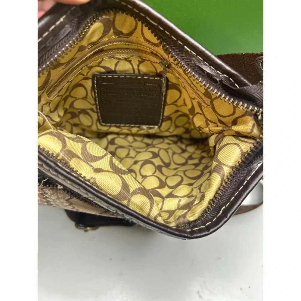 Coach Optical Signature Crossbody Bag Brown Tan Canvas Leather Turnlock 10403